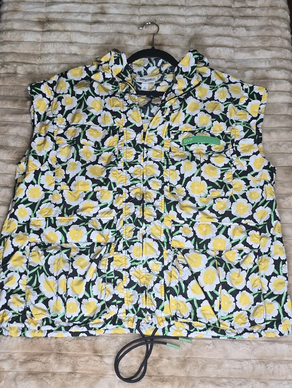 Diane Von Furstenberg Yellow Floral Black Quilted Vest